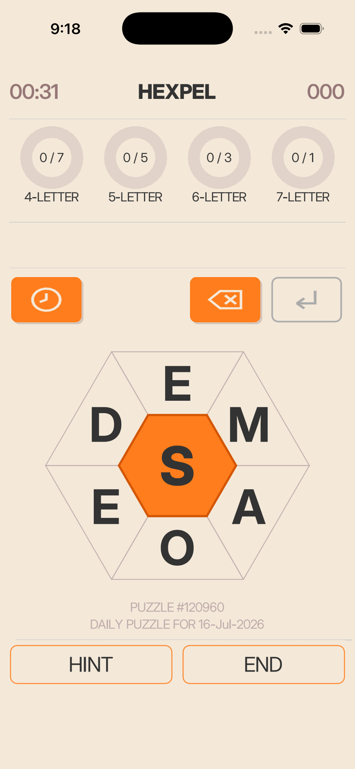 Hexpel Puzzle Screen With New Buttons